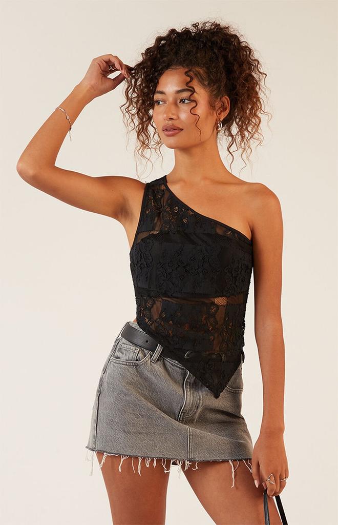KENDALL & KYLIE Patchwork Lace One Shoulder Asymmetrical Top