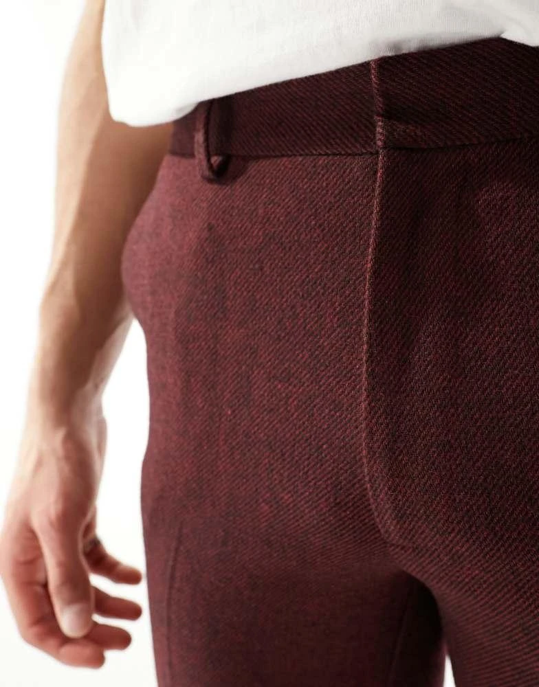 ASOS ASOS DESIGN slim fit wool mix suit trousers in burgundy twill 5