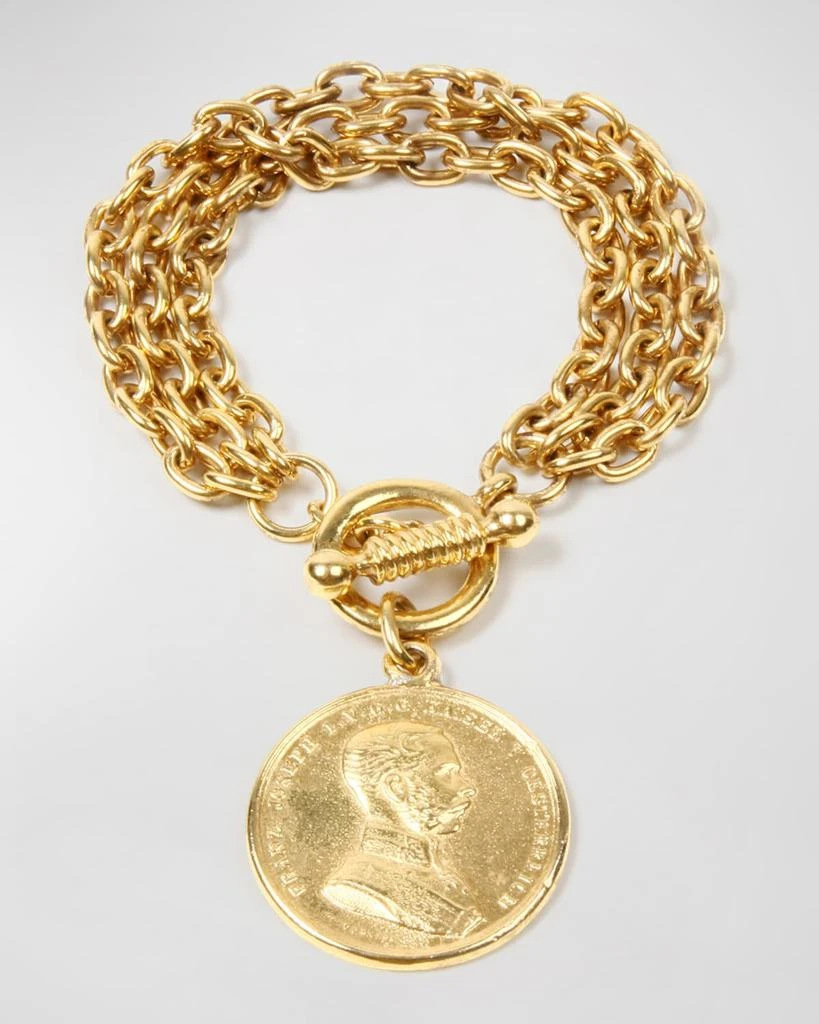 BEN-AMUN Gold Triple-Row Chain Bracelet w/ Coin Pendant 1