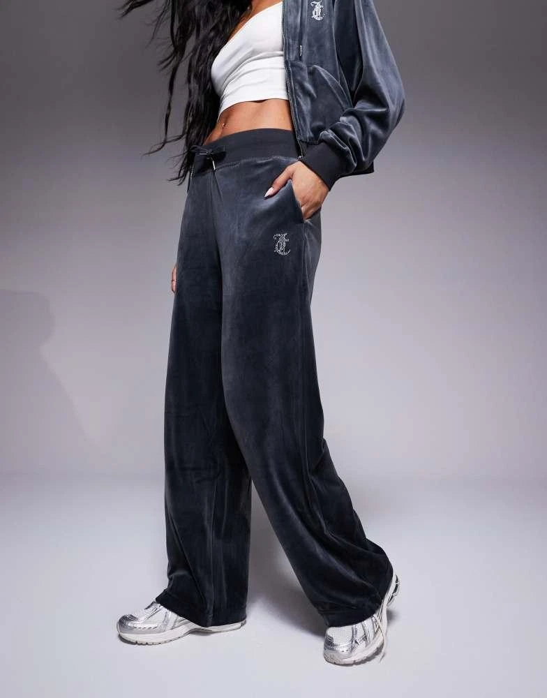 Juicy Couture Juicy Couture velour wide leg joggers in charcoal exclusive to asos 5