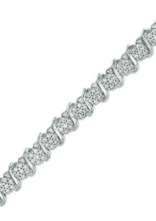 Diamaison 1 ct. t.w. Diamond "S" Tennis Bracelet in Sterling Silver