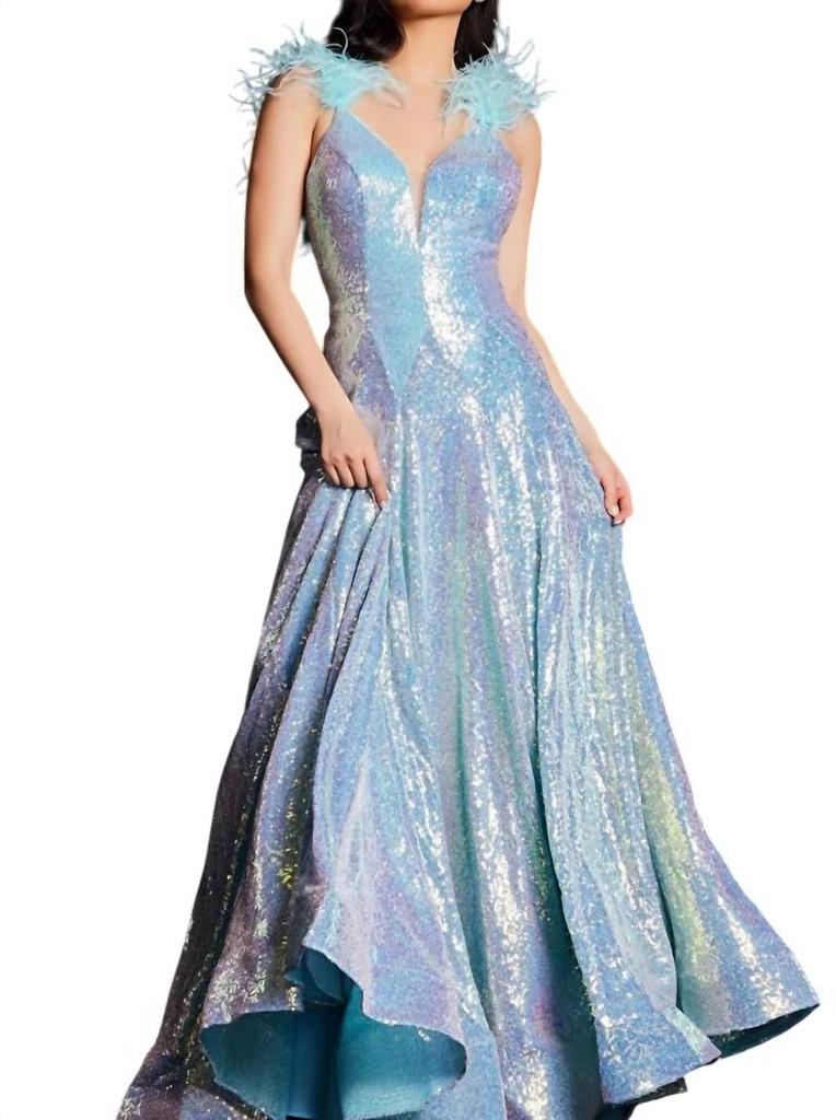 Jovani Jovani - Feather Straps V-back Prom Gown