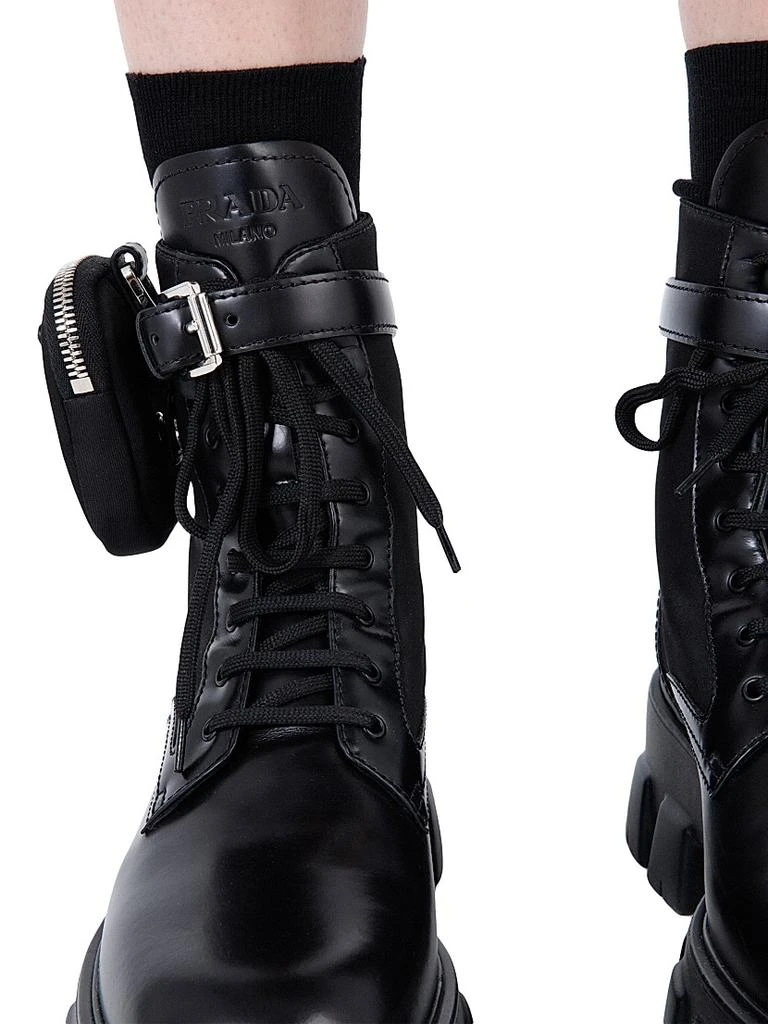 Prada Monolith Leather and Re-Nylon Combat Boots 6