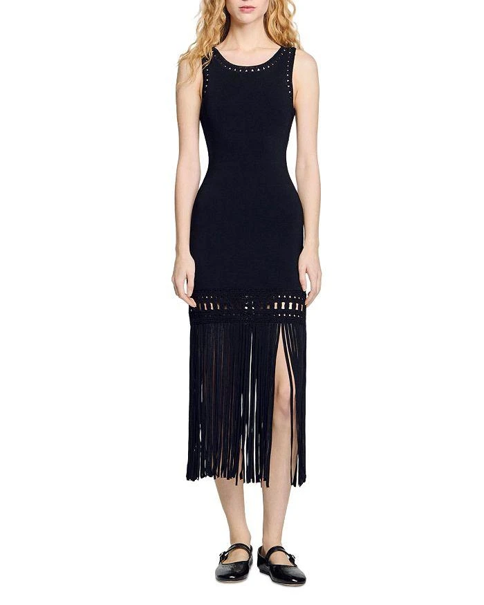 sandro asymmetric fringed dress Elegant And Asymmetrical Lime Dress With Bare Shoulders And Voluminous