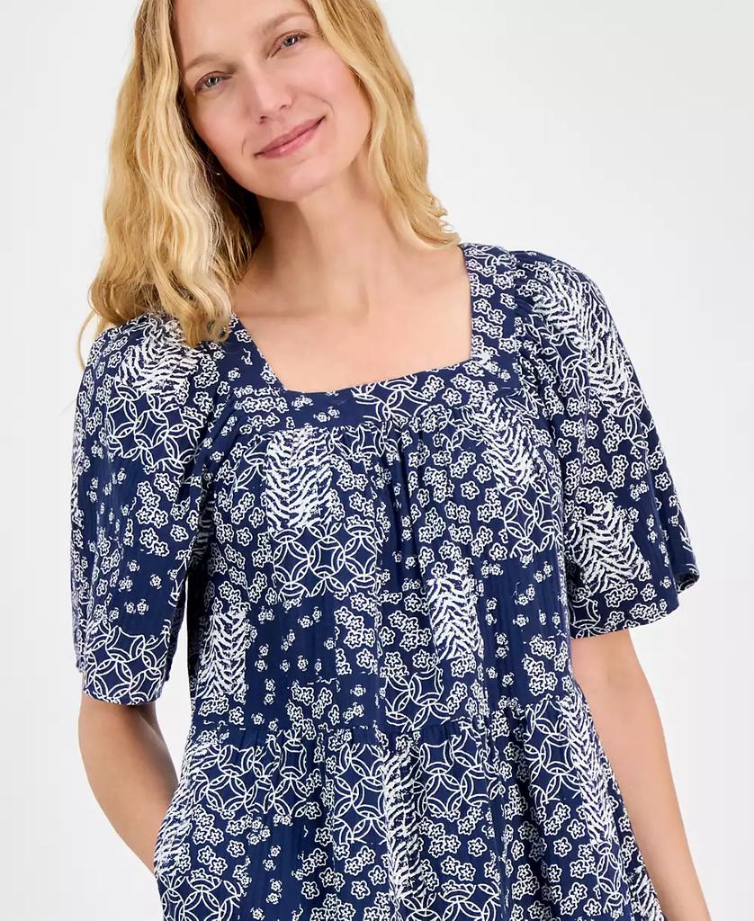 Style & Co Petite Square-Neck Cotton Tiered Dress, Exclusively at Macy's