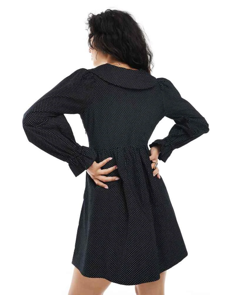 black smock dress mini Black Smocked Ruffle Long Sleeve Mini Dress main image 1