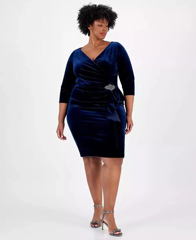 Alex Evenings Plus Size Velvet Embellished Side-Ruffle Dress 1