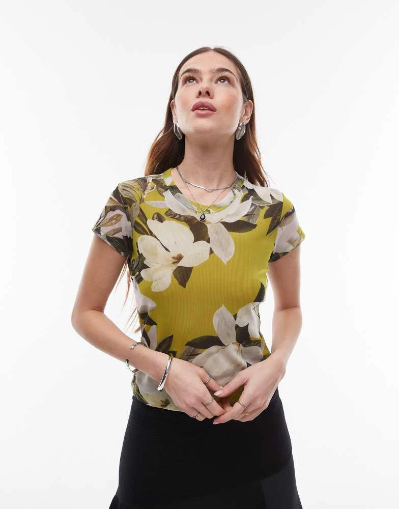 ALL SAINTS AllSaints Ellie floral print mesh tee in  revive stem green 1