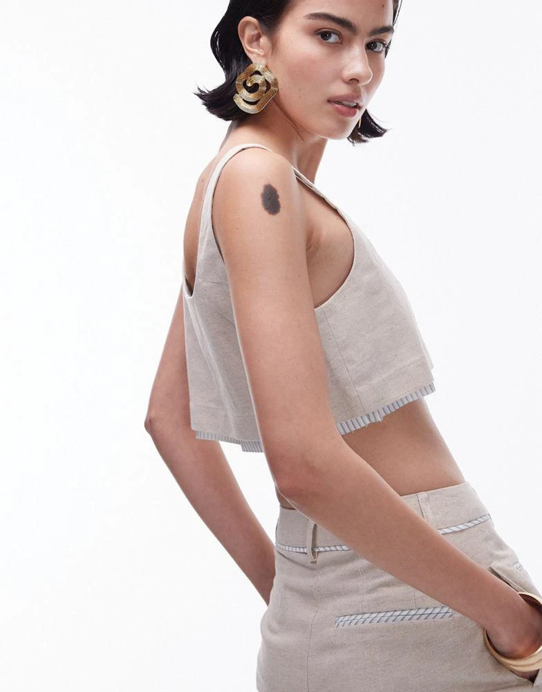 Topshop Topshop co-ord linen tailored bralet with exposed lining in ecru 4