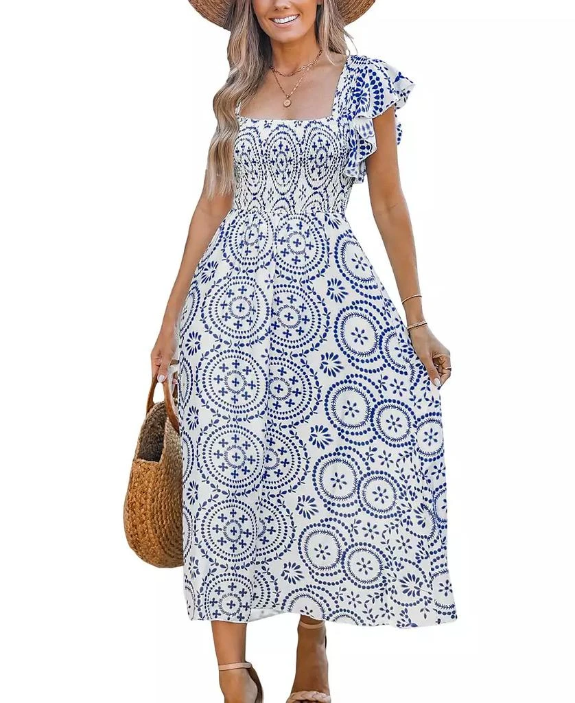 blue midi beach dress Light Blue Midi Summer Dress with Strappy Open Back Light Blue / Large