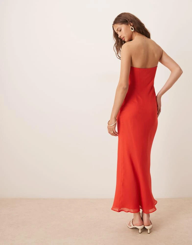 red bandeau midi dress Rosaria | Burgundy Lace Bandeau Midi Dress With Scarf-Detail