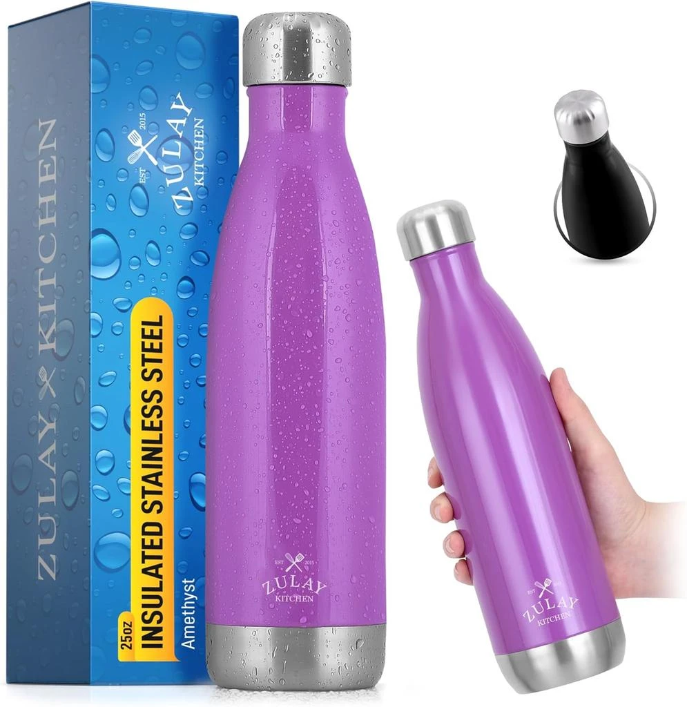 Zulay Kitchen 25oz Stainless Steel Water Bottle - Double Wall Insulated Metal Water Bottle For Hot 
Cold Drinks 1