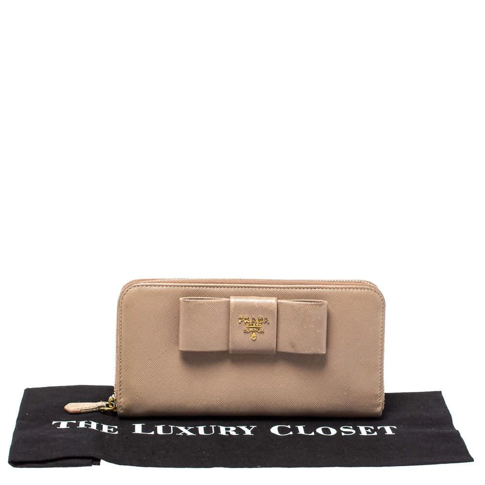 Prada Prada Beige Saffiano Leather Bow Zip Around Wallet 9