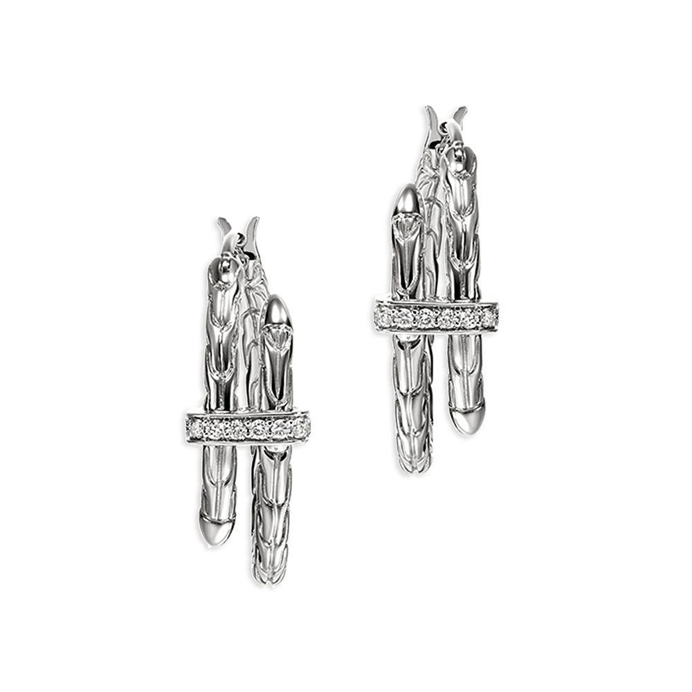 John Hardy Sterling Silver Diamond Spear Small Hoop Earrings 3