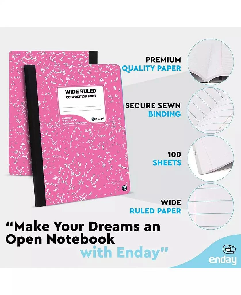 Enday Composition Notebooks Wide Ruled Paper, Colored Marble Composition Notebook Covers, 100 Sheets (200 pages) Composition Books, Wide Ruled, Pink -Red -Grey -Green – by (Colored wide-ruled, 4 Pack) 3