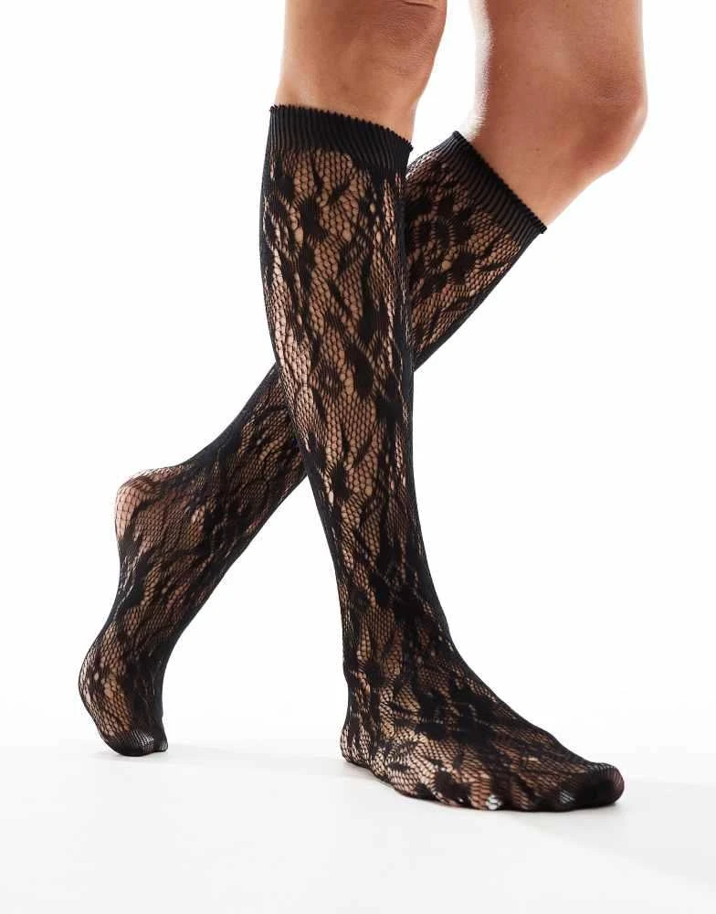 ASOS ASOS DESIGN knee high socks in black lace 4