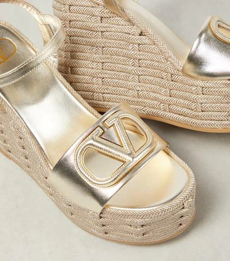 Valentino VLogo cutout metallic leather espadrille wedges 5
