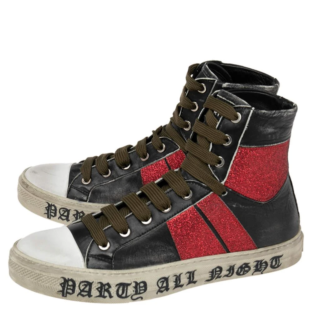 AMIRI Amiri Black/Red Glitter And Leather Sunset Lace High Top Sneakers Size 42 4