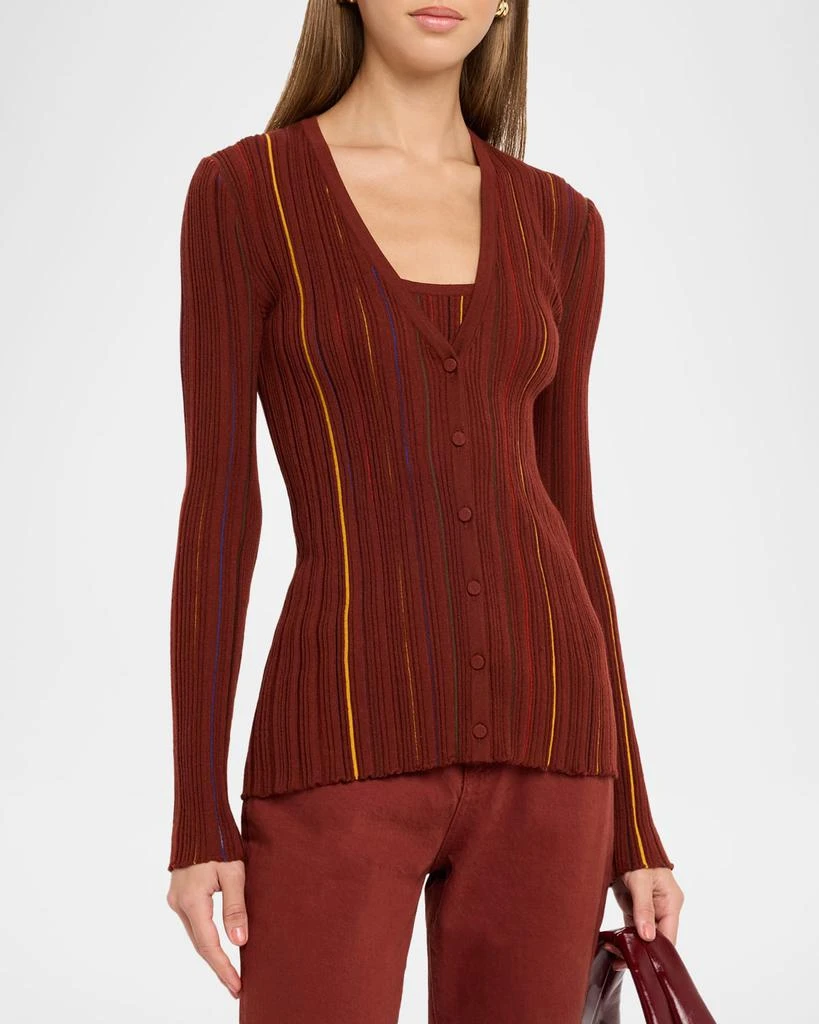 Gabriela Hearst Barth Pinstripe Pleated Knit V-Neck Cardigan 4