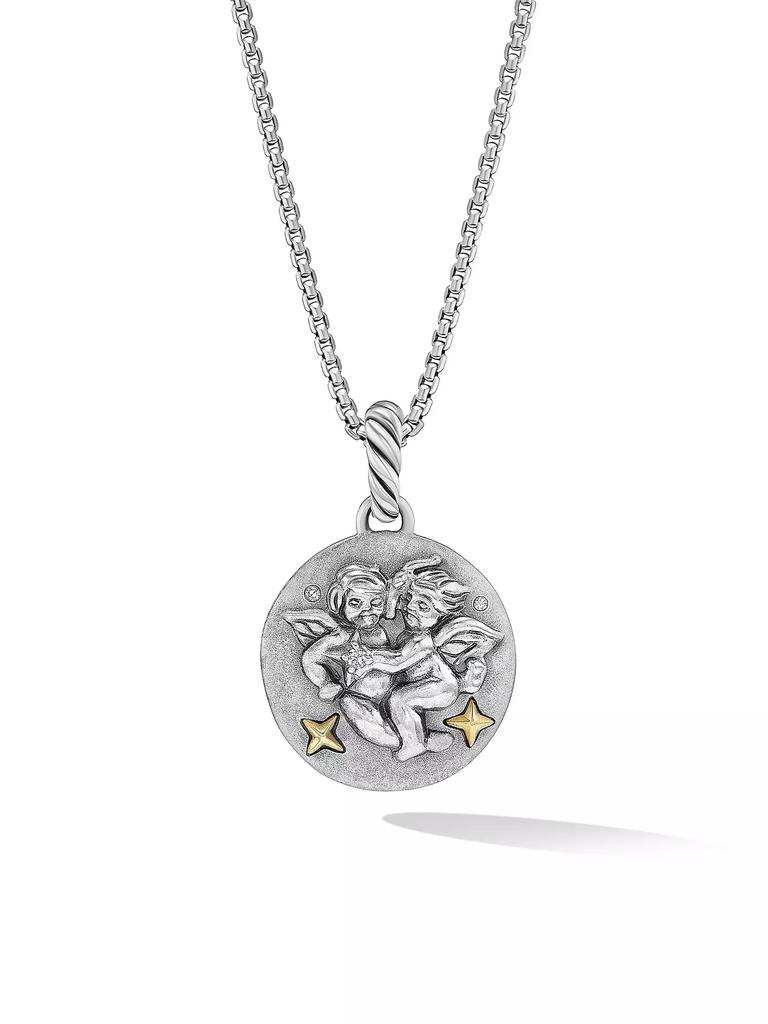 David Yurman Gemini Amulet in Sterling Silver with 18K Yellow Gold and Diamonds, 19MM