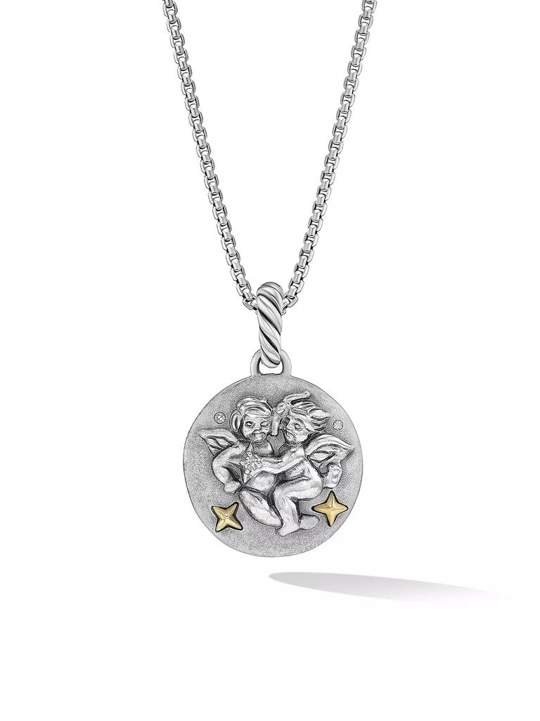 David Yurman Gemini Amulet in Sterling Silver with 18K Yellow Gold and Diamonds, 19MM 1