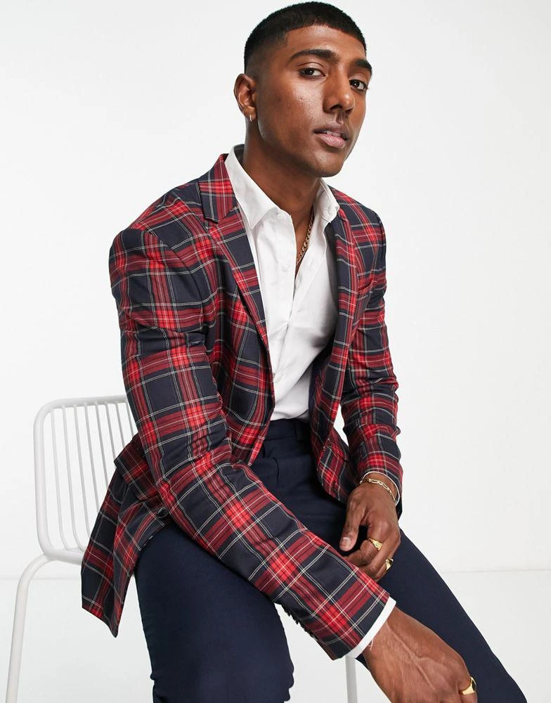 Topman Topman suit jacket in navy tartan 1