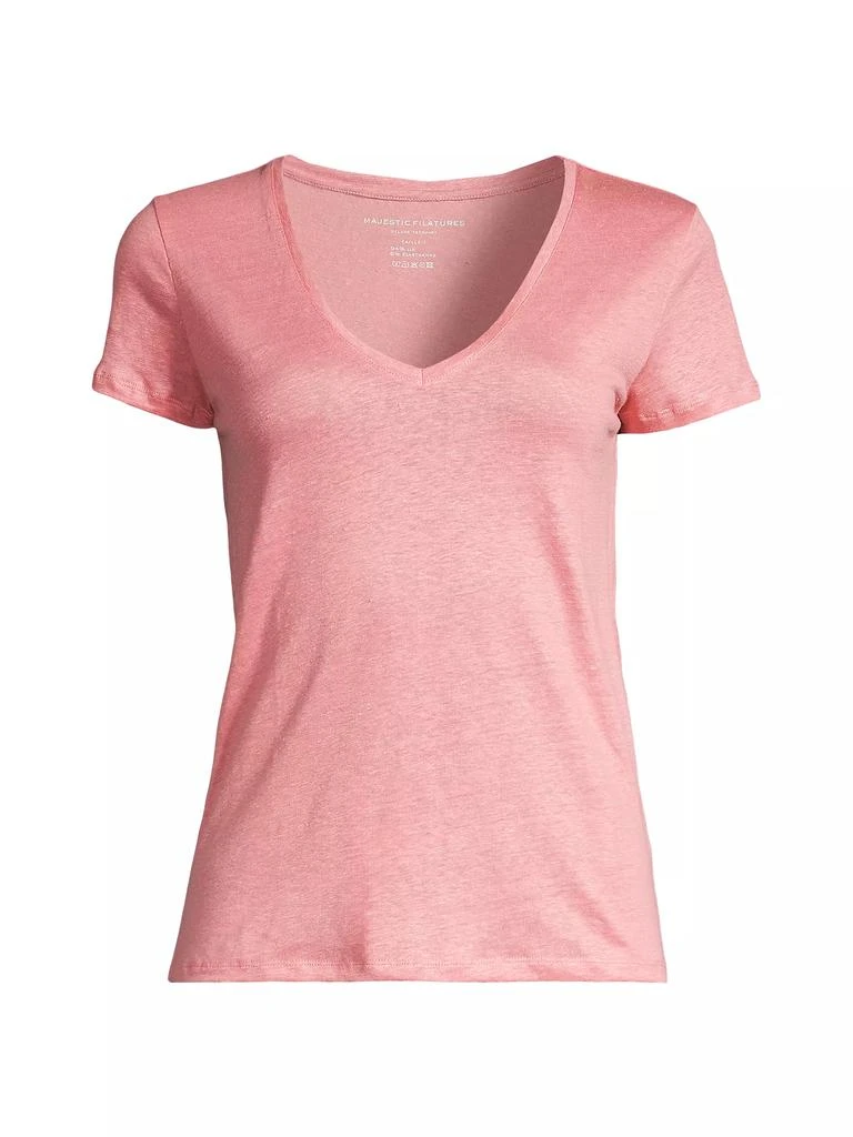 MAJESTIC FILATURES Stretch Linen V-Neck T-Shirt 1