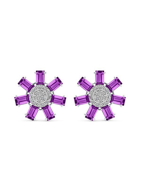 HUEB Bestow 18K White Gold, Violet Amethyst & Diamond Stud Earrings