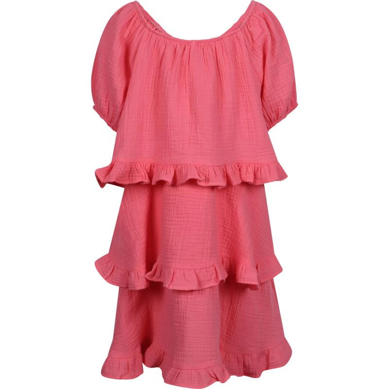 Devotion Tiered ruffles long cotton dress in pink 2