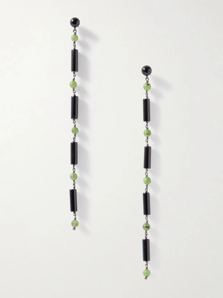 Le Sundial Jackie Rhodium-plated Jade And Onyx Earrings