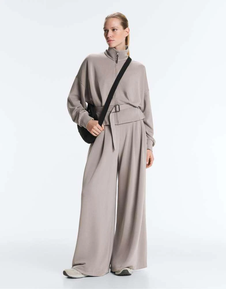 OYSHO OYSHO Soft-touch modal jacket with corset belt in pale taupe 2