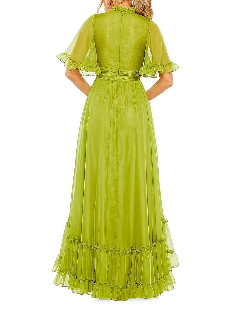 sachin and babi light blue dress Mac Duggal Ruffle-Sleeve V-Neck Tiered Chiffon Maxi Dress