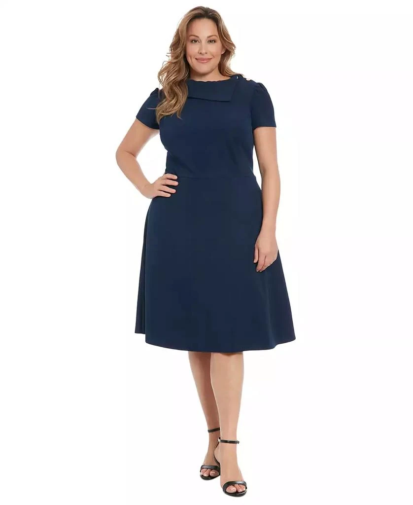 London Times Plus Size Foldover-Neck Fit & Flare Dress 3