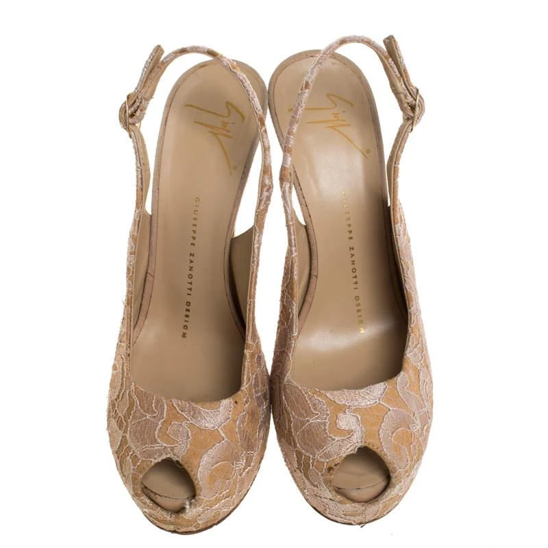 Giuseppe Zanotti Giuseppe Zanotti Beige Lace Peep Toe Slingback Sandals Size 37 3