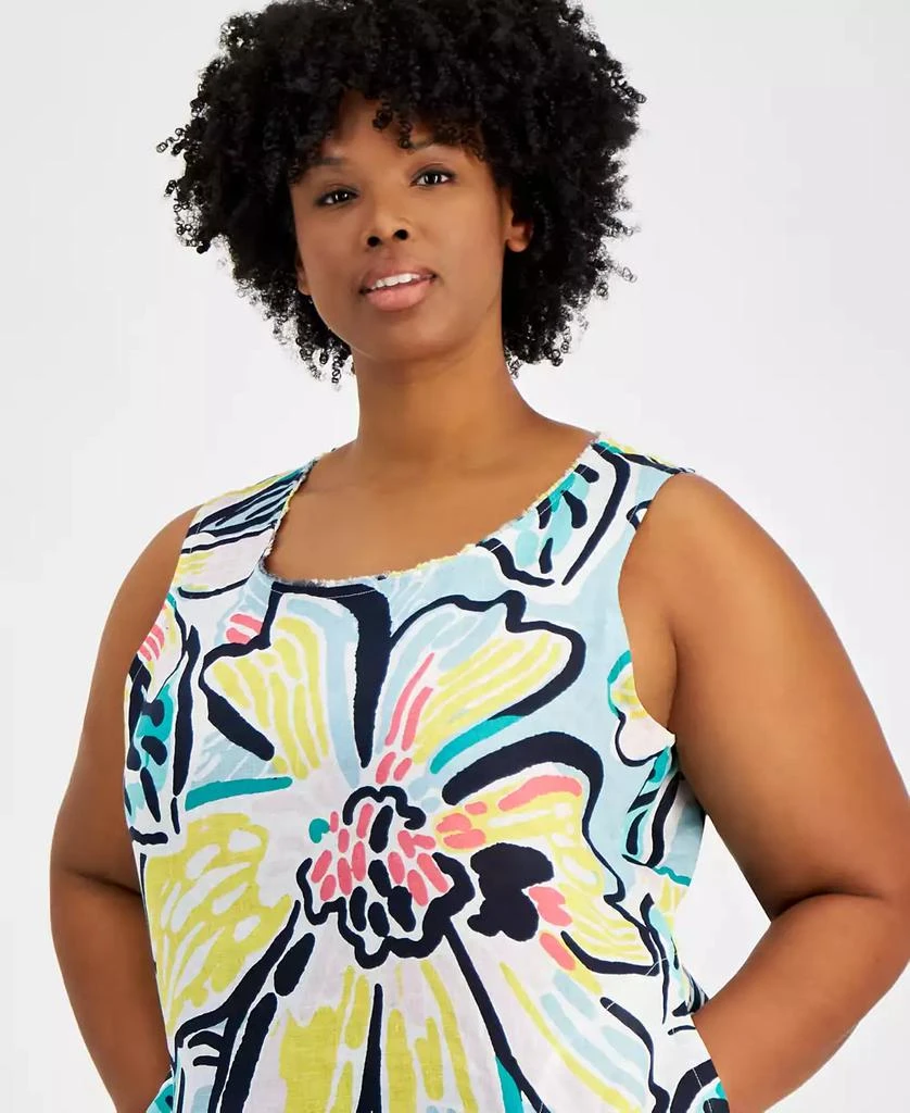 Charter Club Plus Size 100% Linen Floral-Print Tank Dress, Created for Macy's 4