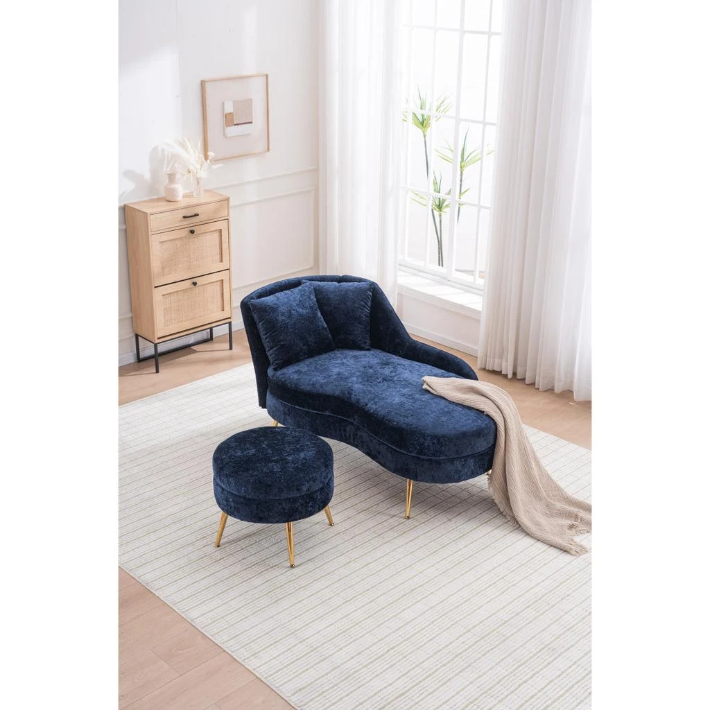 Streamdale Furniture Streamdale 58" Indoor Chenille Chair with Left Armrest 
Lumbar Pillow, Footstool Included. 5