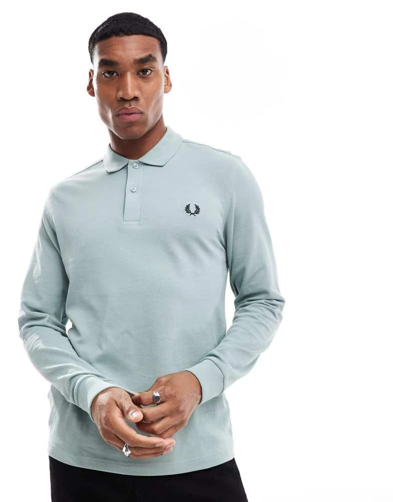 Fred Perry Fred Perry long sleeved polo shirt in light blue 1