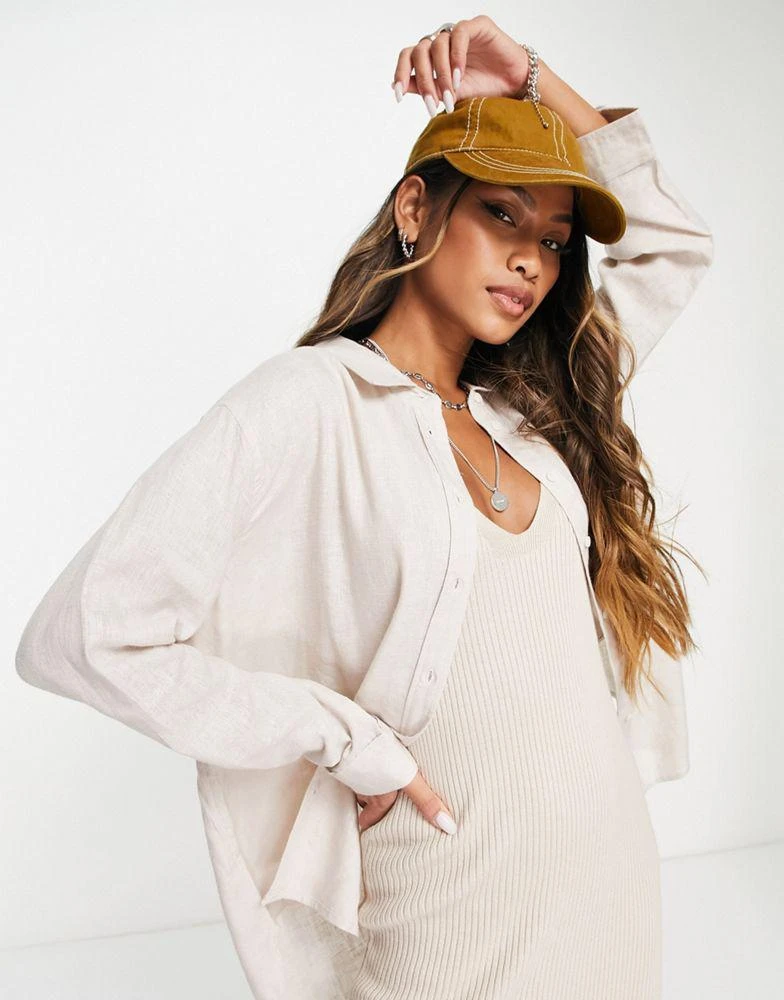 ONLY ONLY linen oversized shirt co-ord in beige 1