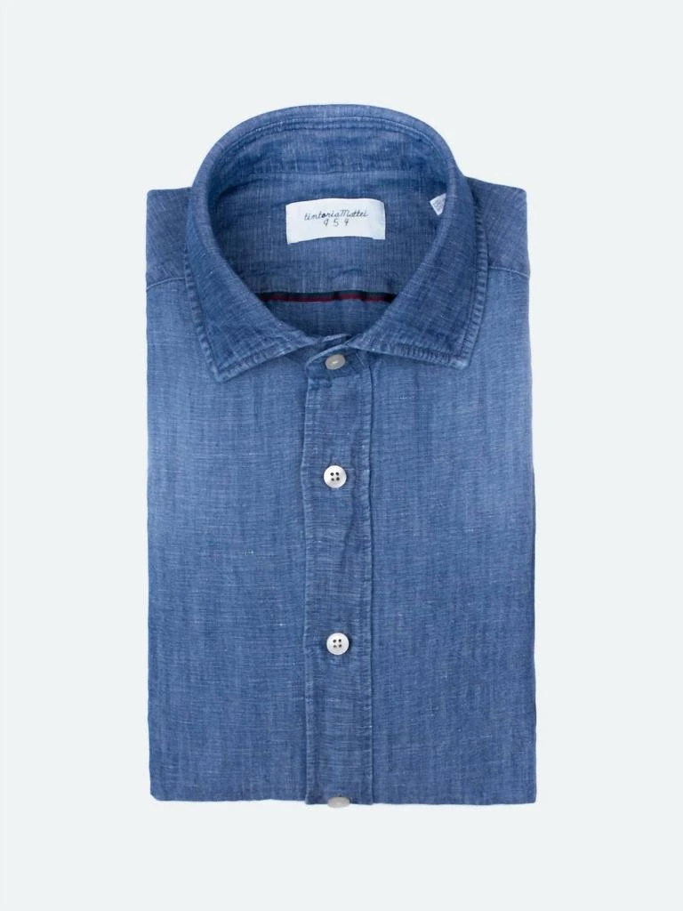 Tintoria Mattei Linen Denim Shirt In Mid Blue 2