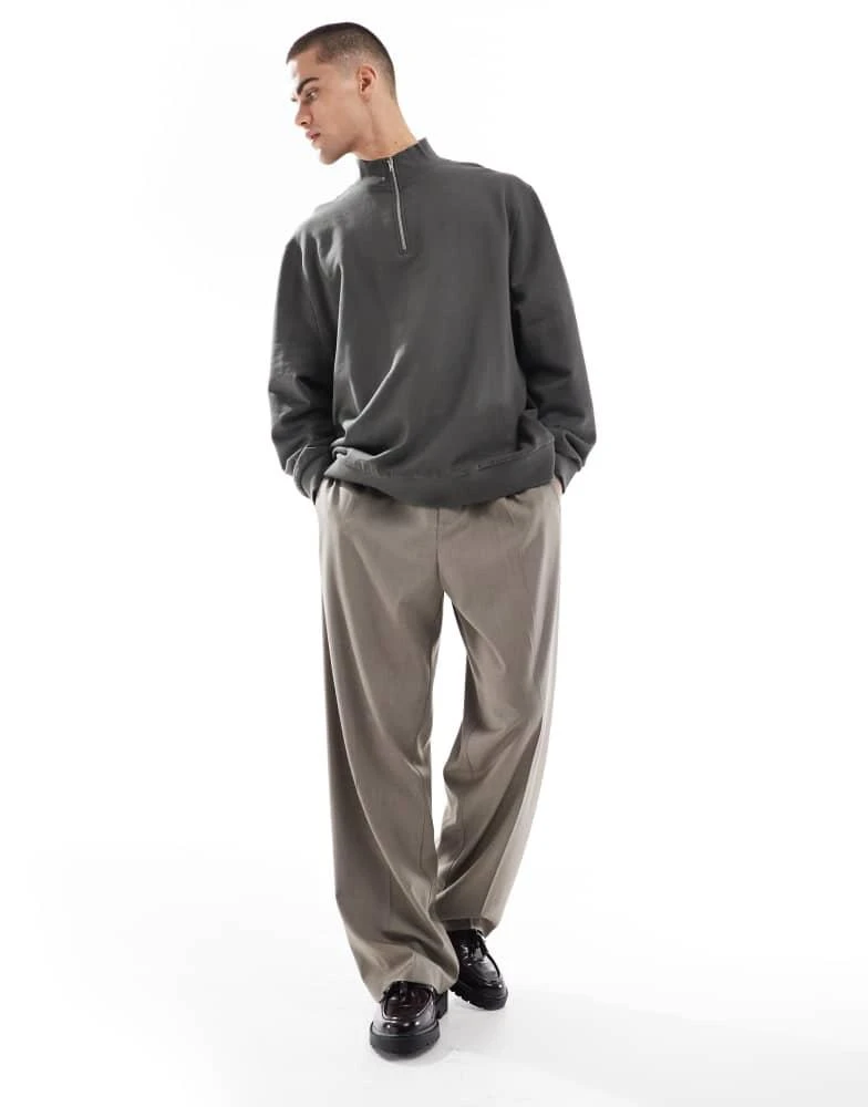 ASOS ASOS DESIGN essential sweatshirt with quarter zip in khaki 3