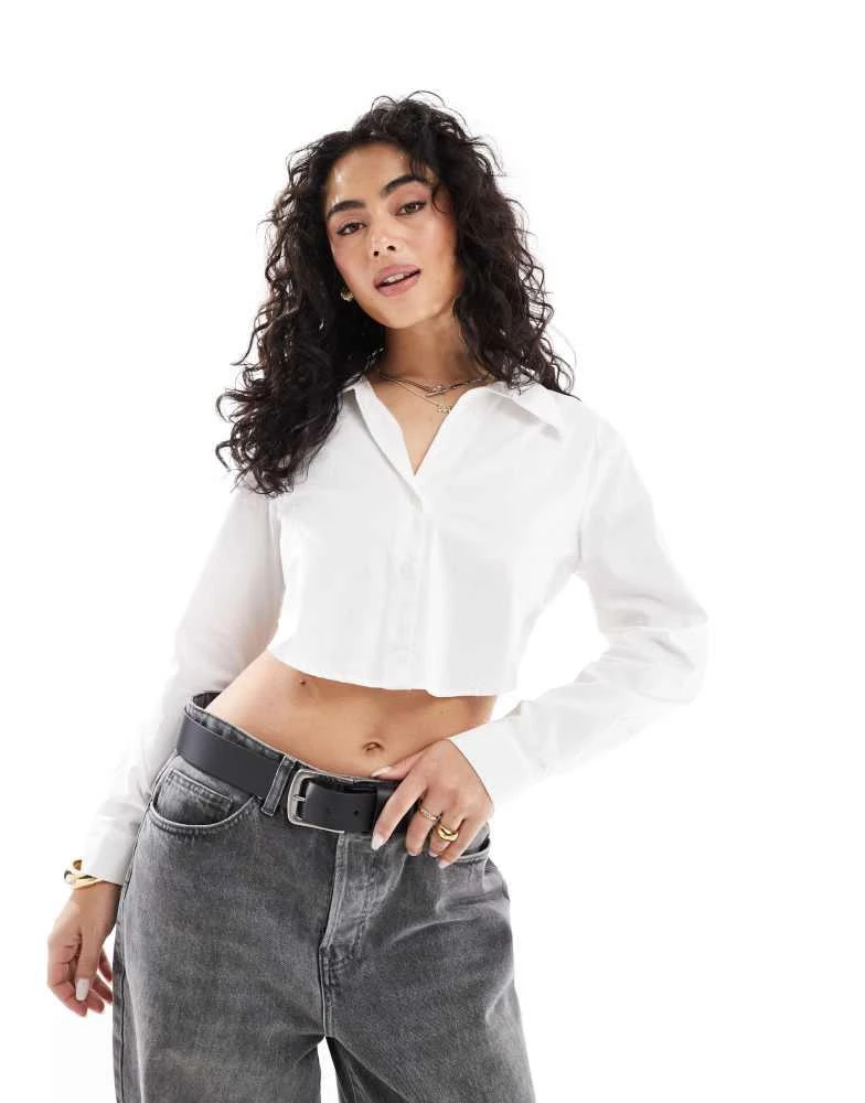 Bershka Bershka boxy tie back shirt in white 2