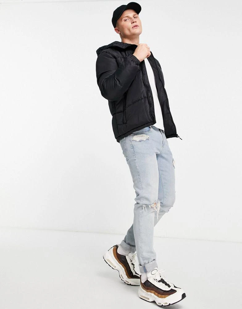 Brave Soul Brave Soul puffer jacket with hood in black 4