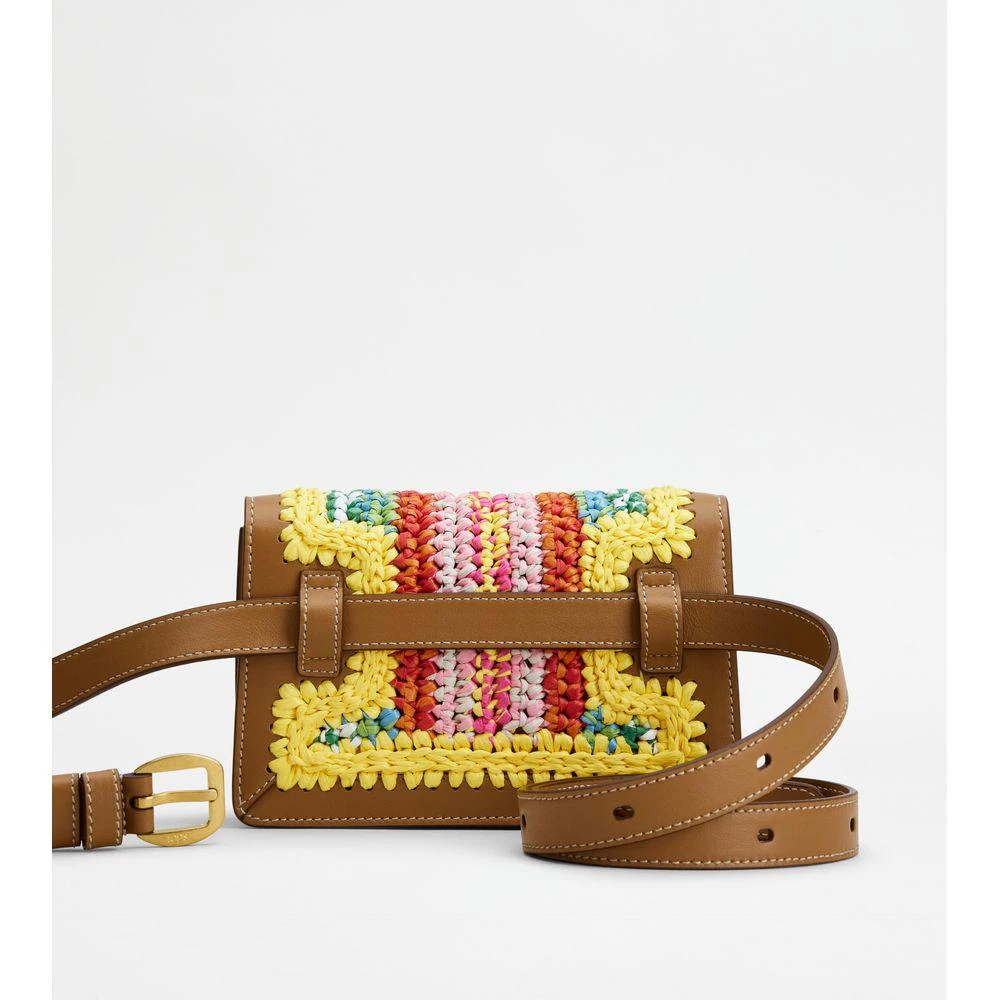 Tod's T Timeless Belt Bag in Leather and Raffia Micro With Metal Shoulder Strap 3