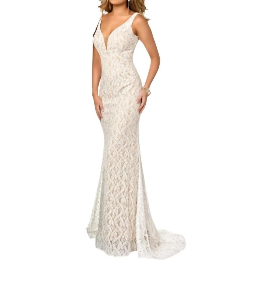 Karishma Creations Beautifully Laced Sleeveless Gown In Ivory/nude