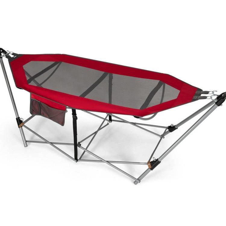 QuikFurn Red Portable Camping Foldable Hammock with Stand and Carry Case