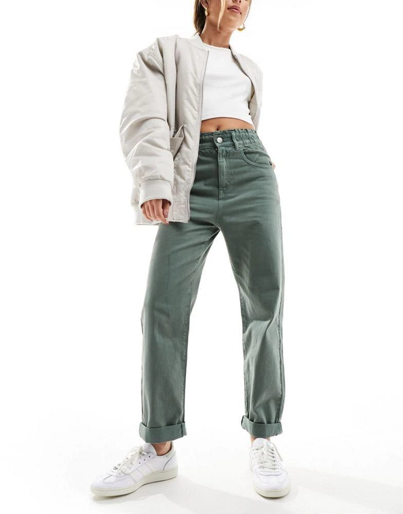 Pull&Bear Pull&Bear paperbag waist Mom jean in washed green 3