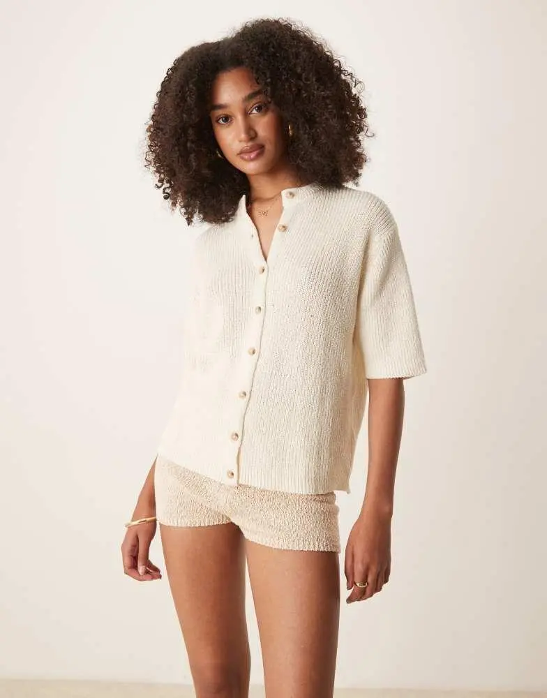 ASOS ASOS DESIGN short sleeve boucle cardigan in cream