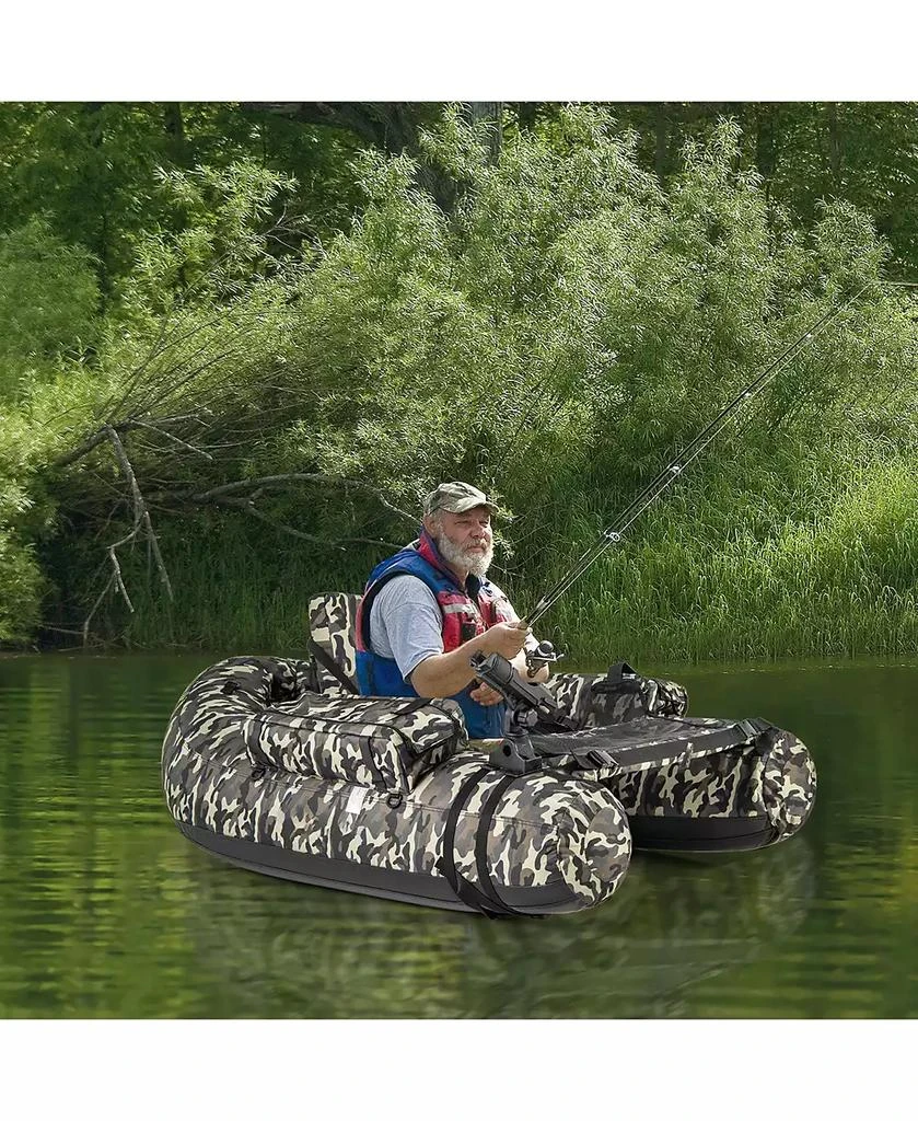 Gymax Inflatable Float Tube w/ Fish Ruler Rod Holder Storage Pockets Flippers Paddle 3