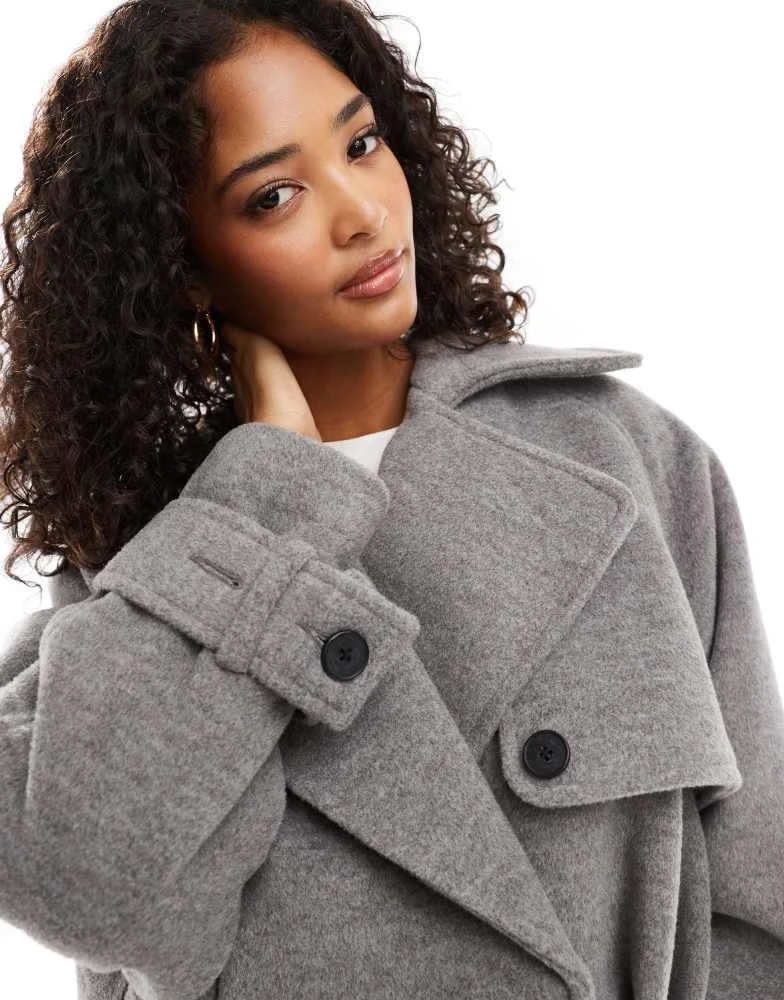 ASOS ASOS DESIGN bubble hem formal cropped trench coat in grey marl 2