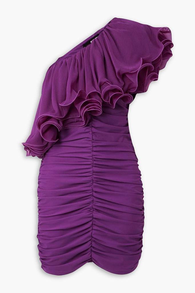 ROTATE Birger Christensen One-shoulder ruffled ruched chiffon mini dress